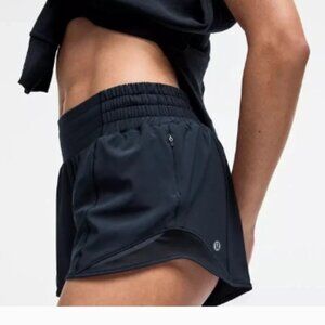 LULU LEMON ATHLETICA GREY AND BLACK LOW-RISE LINED RUNNING SHORTS SIZE 6